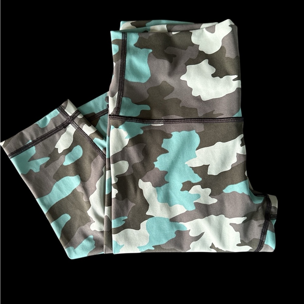 Lululemon Wunder Train HR Tight 25” 6 Tidewater Teal Camo Leggings Excellent